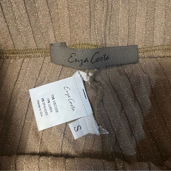 Enza Costa Lurex Sweater Rib Flare Pant in Sand & Gold Shimmer Sparkle - Picture 4 of 5